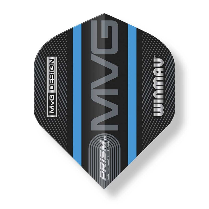Winmau piórka Prism Alpha MVG Black & Blue Logo Stripe