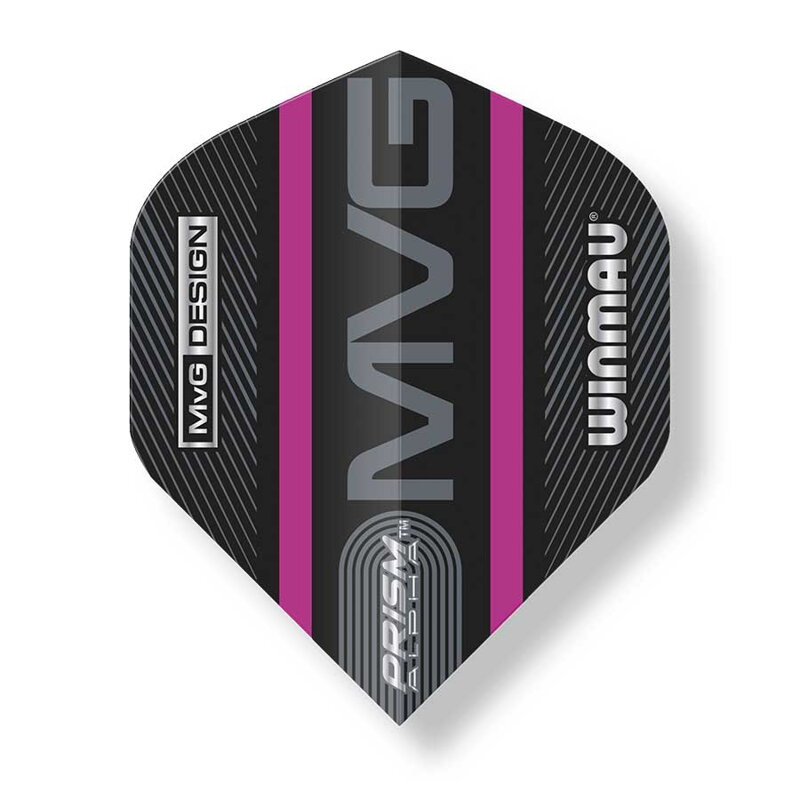 Winmau piorka Prism Alpha MVG Black & Purple Logo Stripe